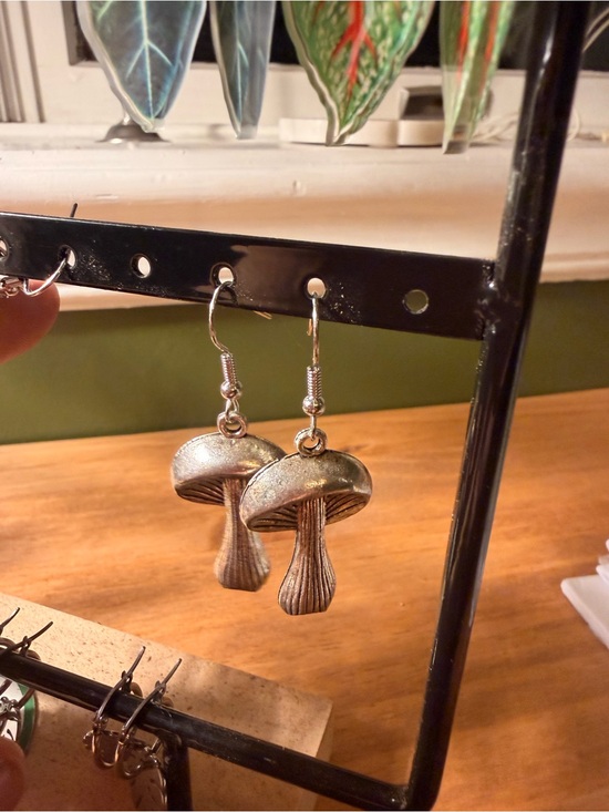 Jewelry - Silver Mushroom Dangle Earrings - Home Accents